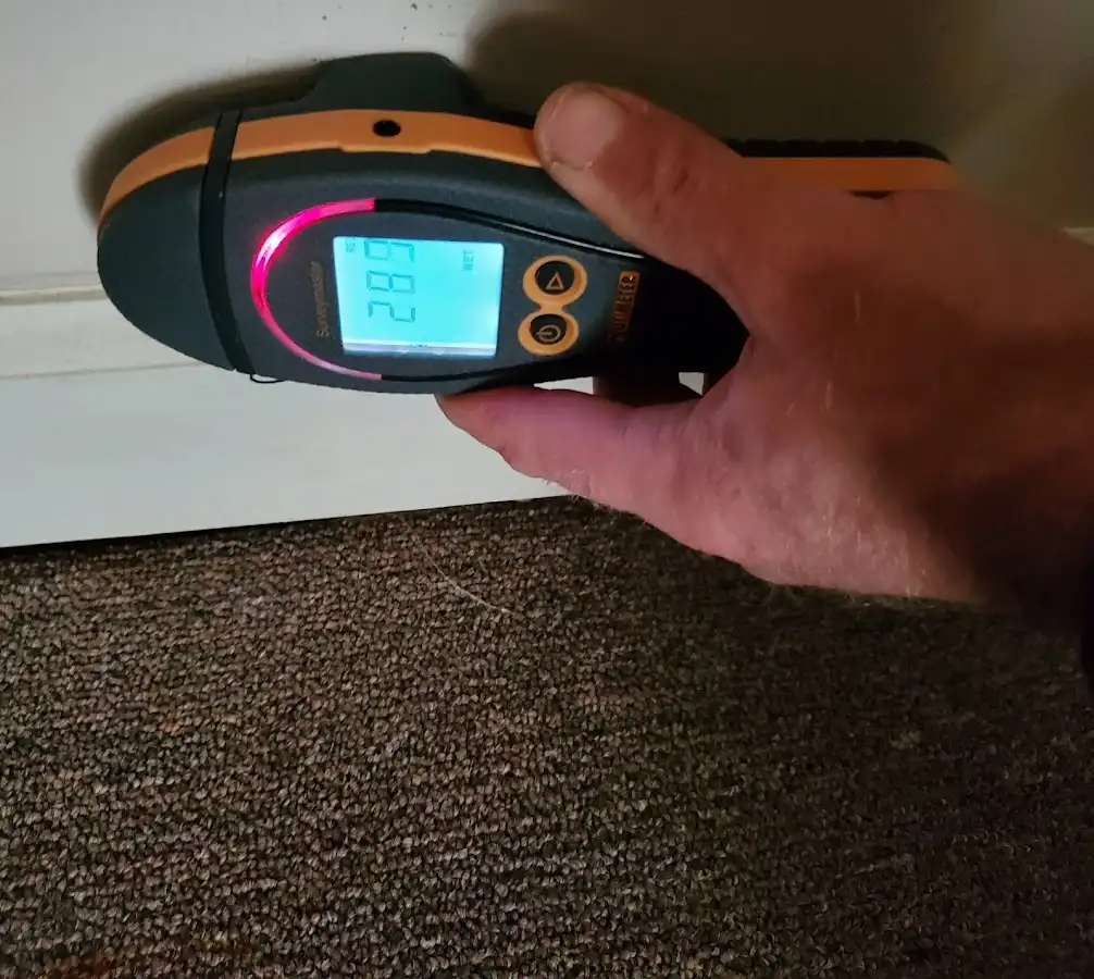 Moisture detection at baseboard during Burst Pipe Cleanup in Pueblo West